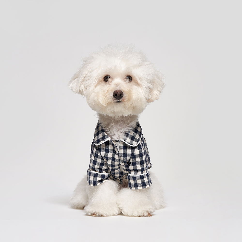 Check Cotton Dog Pajamas Navy - The Tail Story