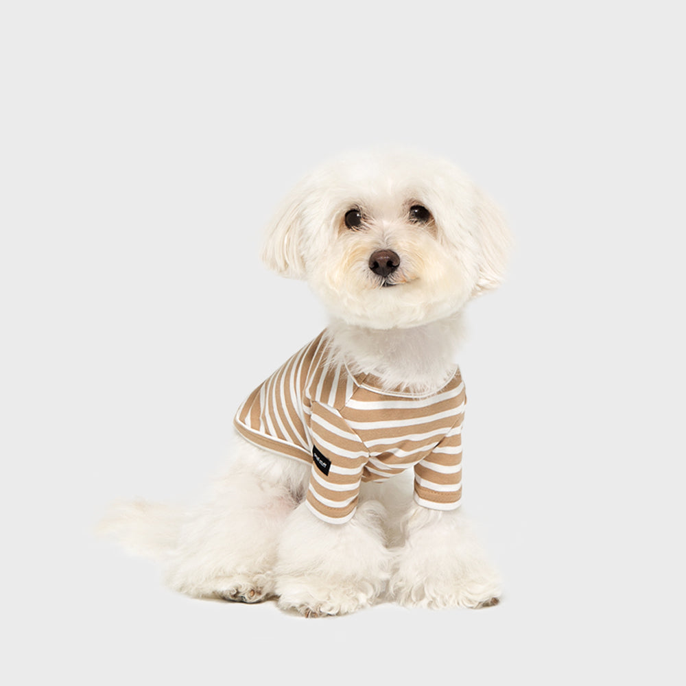 Striped Dog T-Shirt Beige